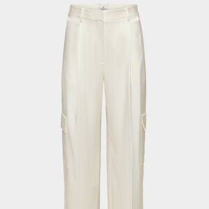 Aritzia Outgoing Satin Cargo Pant in White Birch